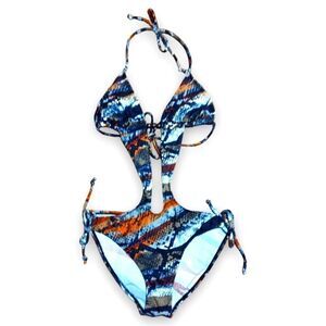 Apollo Swimwear Snake Print Monokini One Piece Orange Brown White US S